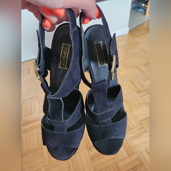 TOPSHOP Genuine Suede and Velour Quilted Wedges Platform Heels Size 8.5 - Picture 5 of 6